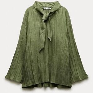 Zara Women Collection 2-Piece Set: Creased Linen Blouse and Pants, Size L, NWT